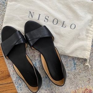 Nisolo Mia Peep Leather Flats- 9- GUC